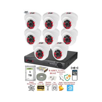 Fury 1412A 8 Kameralı 5MP 3.6 mm Lens 2MP Görüntü 1TB 6 Atom LED Gece Görüşlü Full HD Güvenlik Kamerası