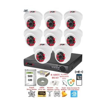Fury 1412A 8 Kameralı 5MP 3.6 mm Lens 2MP Görüntü 500GB 6 Atom LED Gece Görüşlü Full HD Güvenlik Kamerası