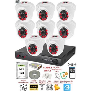 Fury 1412A 8 Kameralı 5MP 3.6 mm Lens 2MP Görüntü 500GB 6 Atom LED Gece Görüşlü Full HD Güvenlik Kamerası