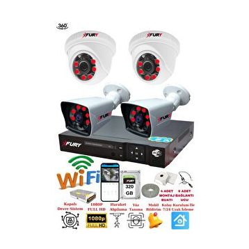Fury 251412 4 Kameralı 5MP 3.6 mm Lens 2MP Görüntü 320GB 6 Atom LED Gece Görüşlü Full HD Güvenlik Kamerası