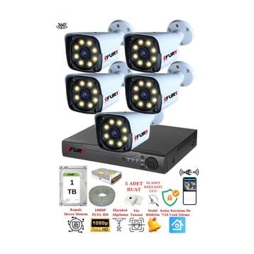Fury 5520W 5 Kameralı 5MP Lens 1080P 2MP Color Görüntü 1TB 8 Warm Led Gece Görüş Full HD Güvenlik Kamera