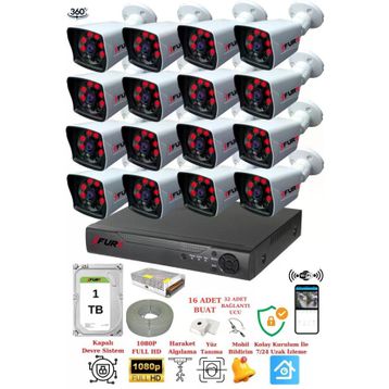Fury 5525A 16 Kameralı 5MP Lensli 1080P 2MP Görüntü 6 Atom 1TB Gece Görüşlü Full HD Güvenlik Kamerası