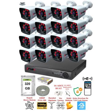 Fury 5525A 16 Kameralı 5MP Lensli 1080P 2MP Görüntü 6 Atom 320GB Gece Görüşlü Full HD Güvenlik Kamerası