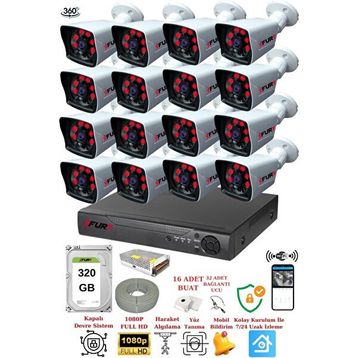 Fury 5525A 16 Kameralı 5MP Lensli 1080P 2MP Görüntü 6 Atom 320GB Gece Görüşlü Full HD Güvenlik Kamerası