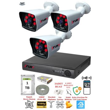 Fury 5525A 3 Kameralı 5MP Lensli 1080P 2MP Görüntü 1TB 6 Atom Gece Görüşlü Full Hd Güvenlik Kamerası