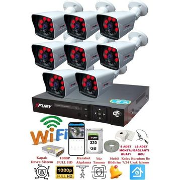 Fury 5525A 8 Kameralı 5MP Lensli 1080P 2MP Görüntü 320GB 6 Atom Gece Görüşlü Full HD Güvenlik Kamerası
