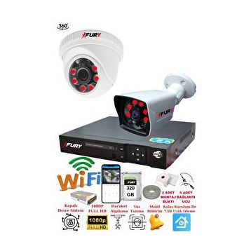 Fury 5525DI 2 Kameralı 5MP 3.6 mm Lens 2MP Görüntü 320GB 6 Atom Led Gece Görüşlü Full HD Güvenlik Kamerası