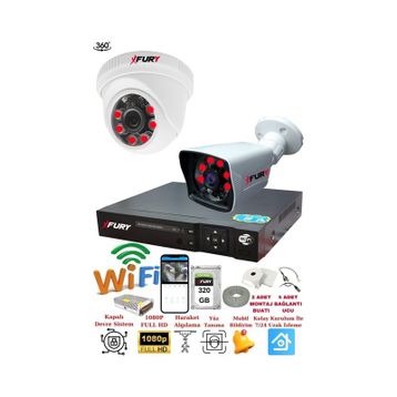 Fury 5525DI 2 Kameralı 5MP 3.6 mm Lens 2MP Görüntü 320GB 6 Atom Led Gece Görüşlü Full HD Güvenlik Kamerası