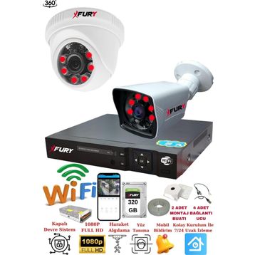 Fury 5525DI 2 Kameralı 5MP 3.6 mm Lens 2MP Görüntü 320GB 6 Atom Led Gece Görüşlü Full HD Güvenlik Kamerası