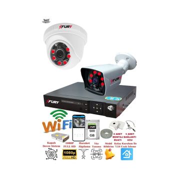 Fury 5525DI 2 Kameralı 5MP 3.6 mm Lens 2MP Görüntü 500GB 6 Atom Led Gece Görüşlü Full HD Güvenlik Kamerası