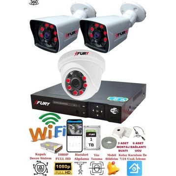 Fury 5525DI 3 Kameralı 5MP 3.6 mm Lens 2MP Görüntü 1TB 6 Atom Led Gece Görüşlü Full HD Güvenlik Kamera