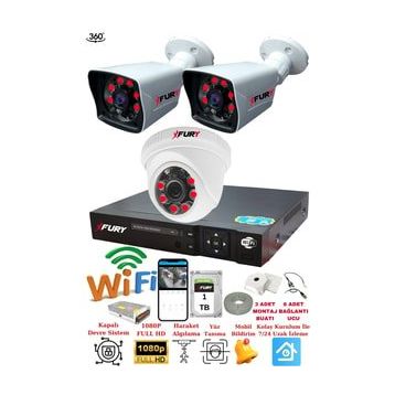 Fury 5525DI 3 Kameralı 5MP 3.6 mm Lens 2MP Görüntü 1TB 6 Atom Led Gece Görüşlü Full HD Güvenlik Kamera