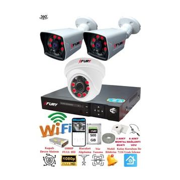 Fury 5525DI 3 Kameralı 5MP 3.6 mm Lens 2MP Görüntü 500GB 6 Atom Led Gece Görüşlü Full HD Güvenlik Kamera