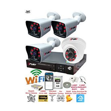 Fury 5525DI 4 Kameralı 5MP 3.6 mm Lens 2MP Görüntü 500GB 6 Atom LED Gece Görüşlü Full HD Güvenlik Kamerası