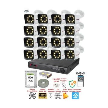 Fury 5525W 16 Kameralı 5MP Lens 1080P 2MP Color Görüntü 8 Warm Led 500GB Gece Görüş Full HD Güvenlik Kamera