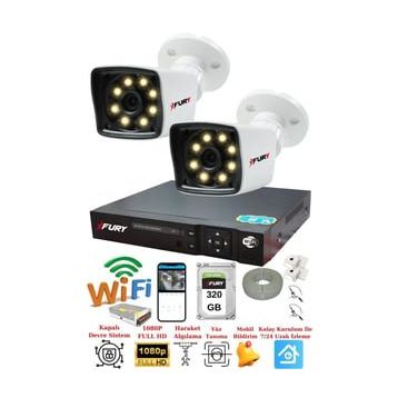 Fury 5525W 2 Kamera 5MP Lens 1080P 2MP Color Görüntü 320GB 8 Warm Led Gece Görüş Full HD Güvenlik Kamera Sistemi