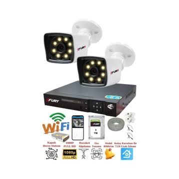 Fury 5525W 2 Kameralı 5MP Lens 1080P 2MP Color Görüntü 1TB 8 Warm Led Gece Görüş Full HD Güvenlik Kamera