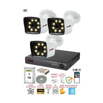 Fury 5525W 3 Kameralı 5MP Lens 1080P 2MP Color Görüntü 1TB 8 Warm Led Gece Görüş Full HD Güvenlik Kamera