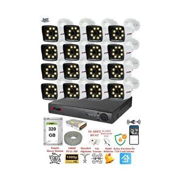 Fury 5525W 320 16 Kameralı 5MP Lens 1080P 2MP Color Görüntü 8 Warm Led Gece Görüş Full HD Güvenlik Kamera