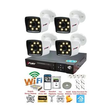 Fury 5525W 4 Kameralı 5MP Lens 1080P 2MP Color Görüntü 1TB 8 Warm Led Gece Görüş Full HD Güvenlik Kamera