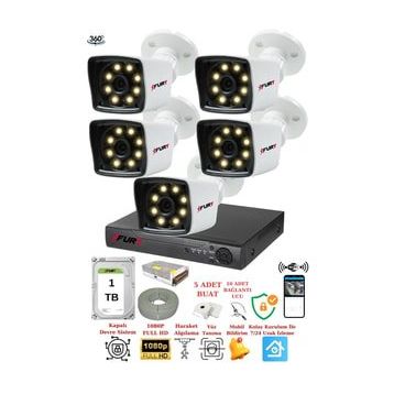 Fury 5525W 5 Kameralı 5MP Lens 1080P 2MP Color Görüntü 1TB 8 Warm Led Gece Görüş Full HD Güvenlik Kamerası