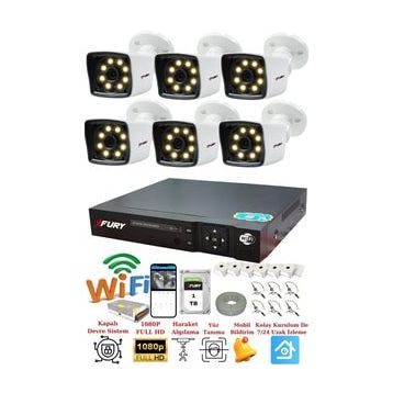 Fury 5525W 6 Kameralı 5MP Lens 1080P 2MP Color Görüntü 1TB 8 Warm Led Gece Görüş Full HD Güvenlik Kamera