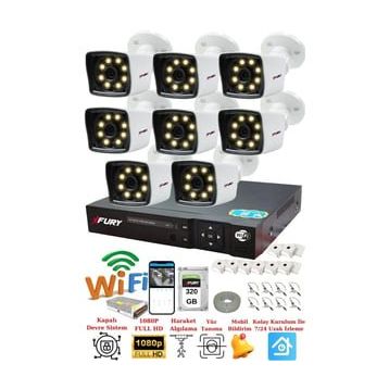 Fury 5525W 8 Kamera 5MP Lens 1080P 2MP Color Görüntü 320GB 8 Warm Led Gece Görüş FHD Güvenlik Kamera Sistemi