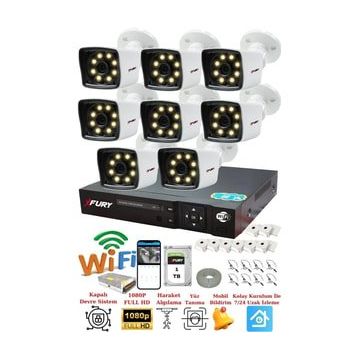 Fury 5525W 8 Kameralı 5MP Lens 1080P 2MP Color Görüntü 1TB 8 Warm Led Gece Görüş Full HD Güvenlik Kamera
