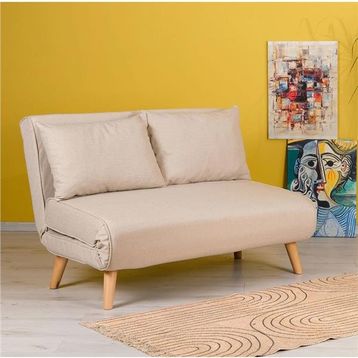 Futon Pafu Folde 120 İkili Yataklı Katlanır Krem Koltuk