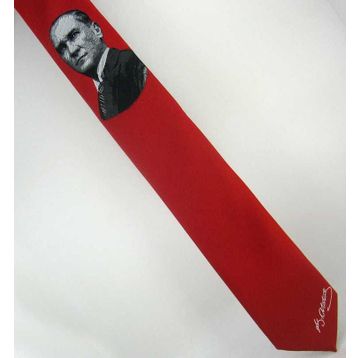 Gaffy AK-04 Atatürk Ve İmza Desenli Dokuma Kırmızı Kravat