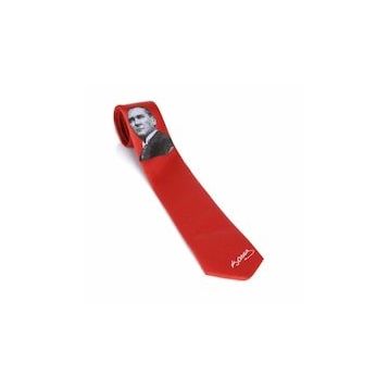 Gaffy AK-04 Atatürk Ve İmza Desenli Dokuma Kırmızı Kravat