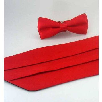 Gaffy Kırmızı Çocuk Boy Düz Renk Saten Kuşak Papyon Takım