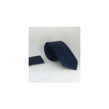 Gaffy KS-32 Lacivert Klasik Düz Renk Mendilli Saten Kravat