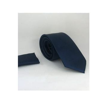 Gaffy KS-32 Lacivert Klasik Düz Renk Mendilli Saten Kravat