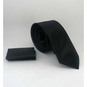 Gaffy SS-01 Siyah Slim Fit Düz Mendilli Saten Kravat
