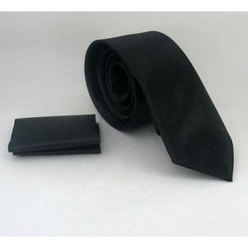 Gaffy SS-01 Siyah Slim Fit Düz Mendilli Saten Kravat