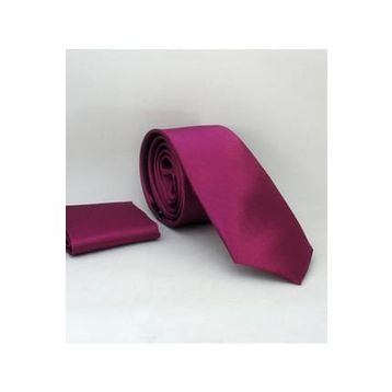 Gaffy SS-06 Mürdüm Slim Fit Düz Renk Mendilli Saten Kravat