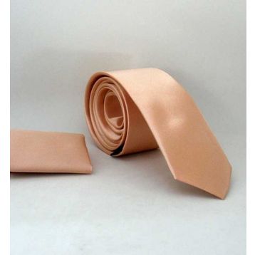 Gaffy SS-38 Pudra Slim Fit Düz Renk Mendilli Saten Kravat