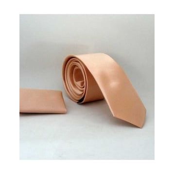 Gaffy SS-38 Pudra Slim Fit Düz Renk Mendilli Saten Kravat