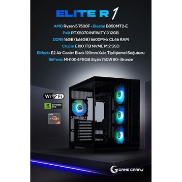 Game Garaj Elite R1 Ryzen 5 7500F 16 GB RAM 1 TB SSD RTX 5070 FreeDOS Oyun Bilgisayarı