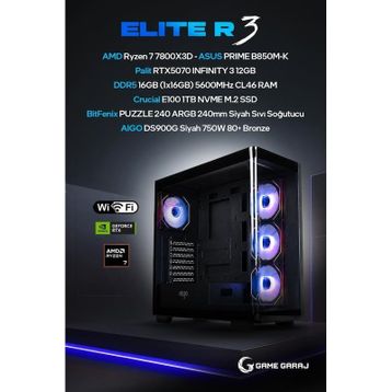 Game Garaj Elite R3 Ryzen 7 7800X3D 16 GB RAM 1 TB SSD RTX 5070 FreeDOS Oyun Bilgisayarı