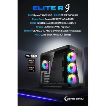 Game Garaj Elite R9 Ryzen 7 7800X3D 32 GB RAM 1 TB SSD RX 9070 FreeDOS Oyun Bilgisayarı