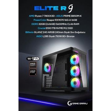 Game Garaj Elite R9 Ryzen 7 7800X3D 32 GB RAM 1 TB SSD RX 9070 FreeDOS Oyun Bilgisayarı