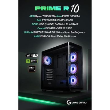 Game Garaj Prime R10 Ryzen 7 7800X3D 16 GB RAM 1 TB SSD RTX 5060 Ti FreeDOS Oyun Bilgisayarı