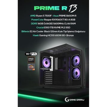 Game Garaj Prime R13 Ryzen 5 7500F 16 GB RAM 1 TB SSD RX 9060 XT FreeDOS Oyun Bilgisayarı
