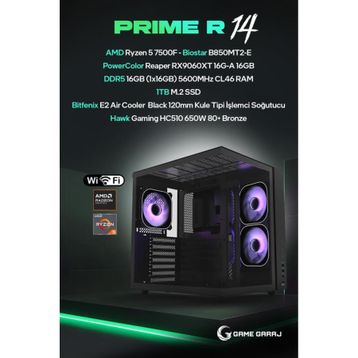 Game Garaj Prime R14 Ryzen 5 7500F 16 GB RAM 1 TB SSD RX 9060 XT FreeDOS Oyun Bilgisayarı
