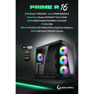 Game Garaj Prime R16 Ryzen 7 7800X3D 16 GB RAM 1 TB SSD RX 9060 XT FreeDOS Oyun Bilgisayarı