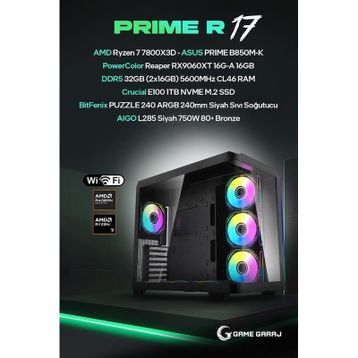 Game Garaj Prime R17 Ryzen 7 7800X3D 32 GB RAM 1 TB SSD RX 9060 XT FreeDOS Oyun Bilgisayarı