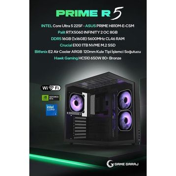 Game Garaj Prime R5 Ultra 5 225F 16 GB RAM 1 TB SSD RTX 5060 FreeDOS Oyun Bilgisayarı