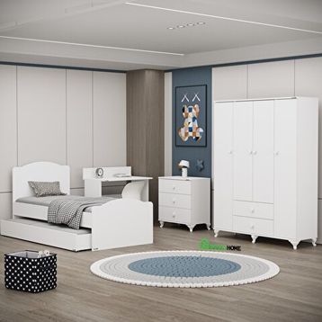 Garaj Home Beyaz Yaren 4 Kapaklı Genç Odası Takımı
